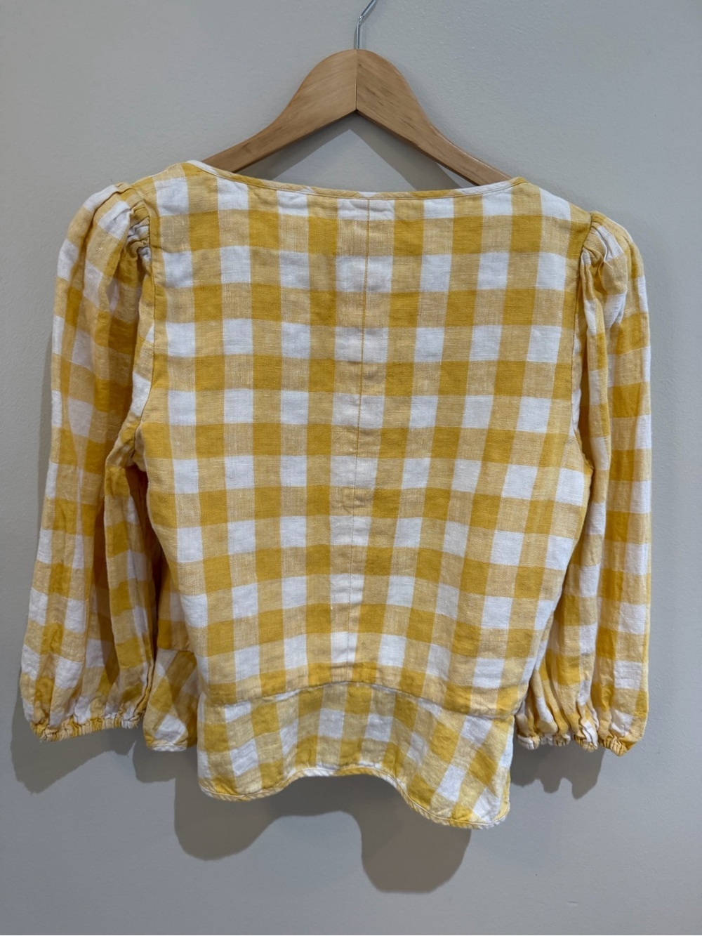 Reformation Barrett Top yellow gingham sweetheart‎ neck 100%Linen Size 12 - Picture 5 of 13